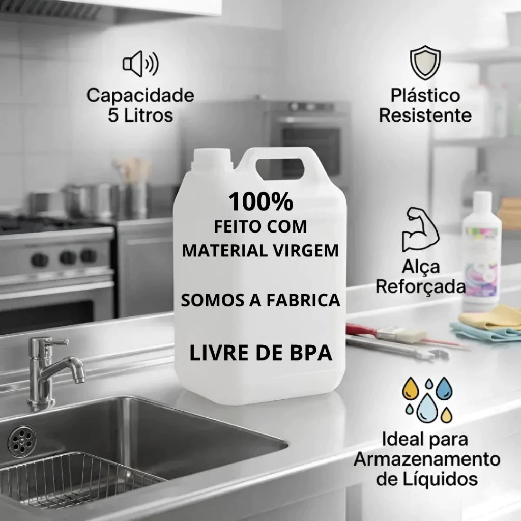 Galão de 5 Litros Plástico Virgem com Tampa com Lacre - 1 unidade