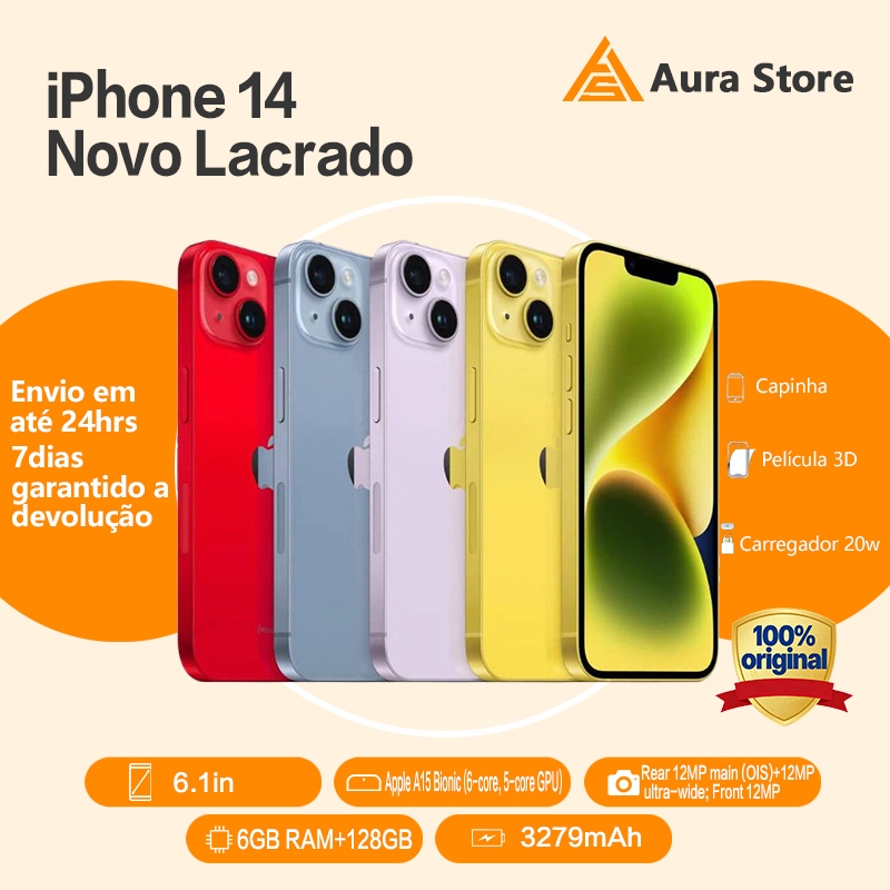 Celular iPhone 14 128GB Dual E-SIM Original Novo Lacrado com Garantia Apple de 1 ano