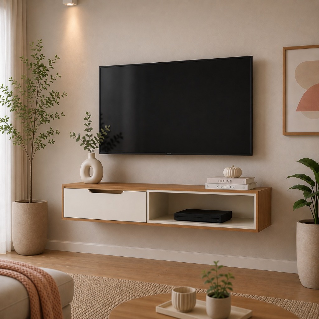 Rack Bancada Suspensa Com Porta Sala Escritório Quarto Parede TV Até 60 polegadas
