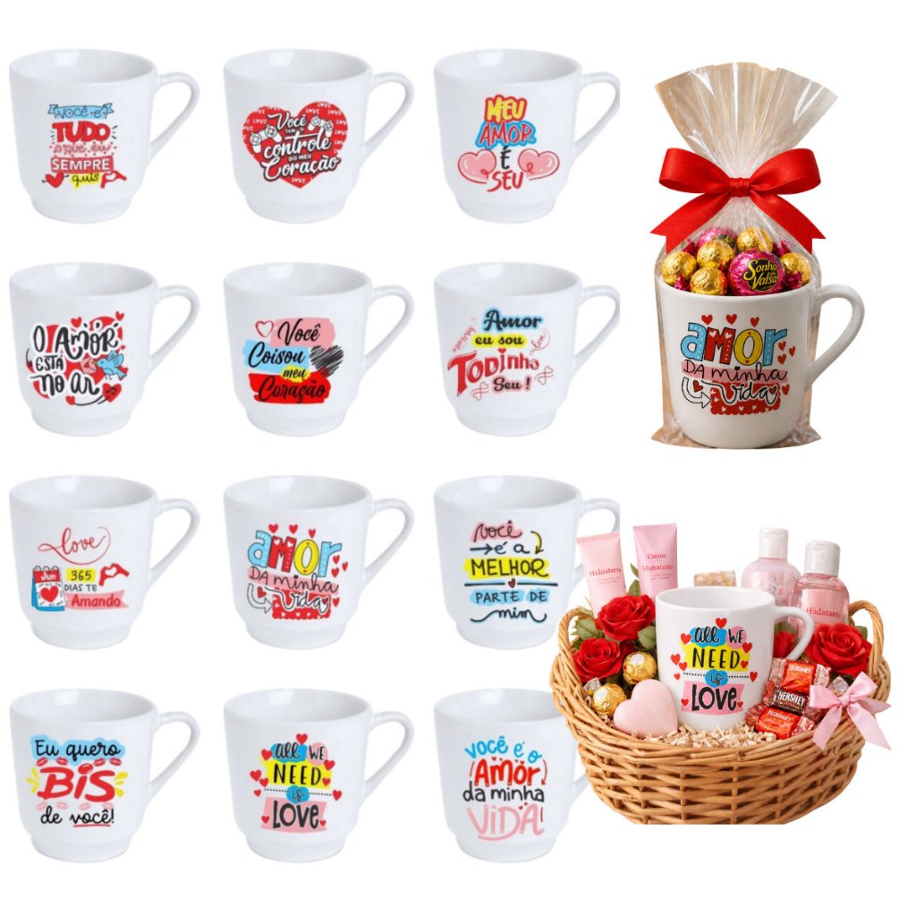Kit 06/12 e 24 Canecas Para Casal Namorado Namorada 200ml Para Presentear Várias Estampas