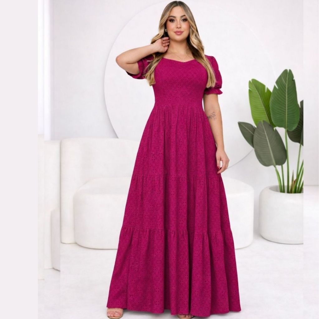 Vestido Longo Três Marias Feminino Na Laise De Malha Colorido