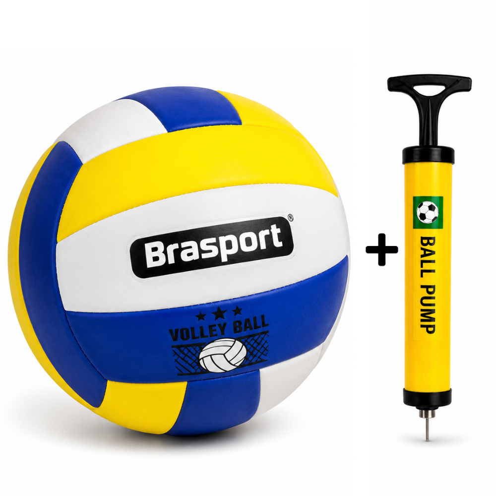 Bola de Vôlei Oficial Nº5 Brásport Alta Resistência Quadra Campo Futebol de Areia + Bomba Manual