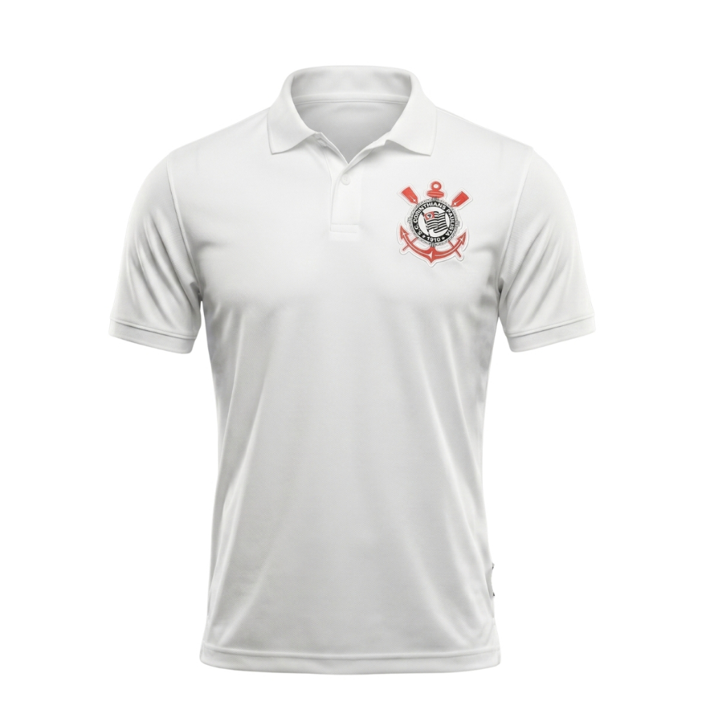 Camisa Polo Corinthians Masculina Branca Bordada Licienciado