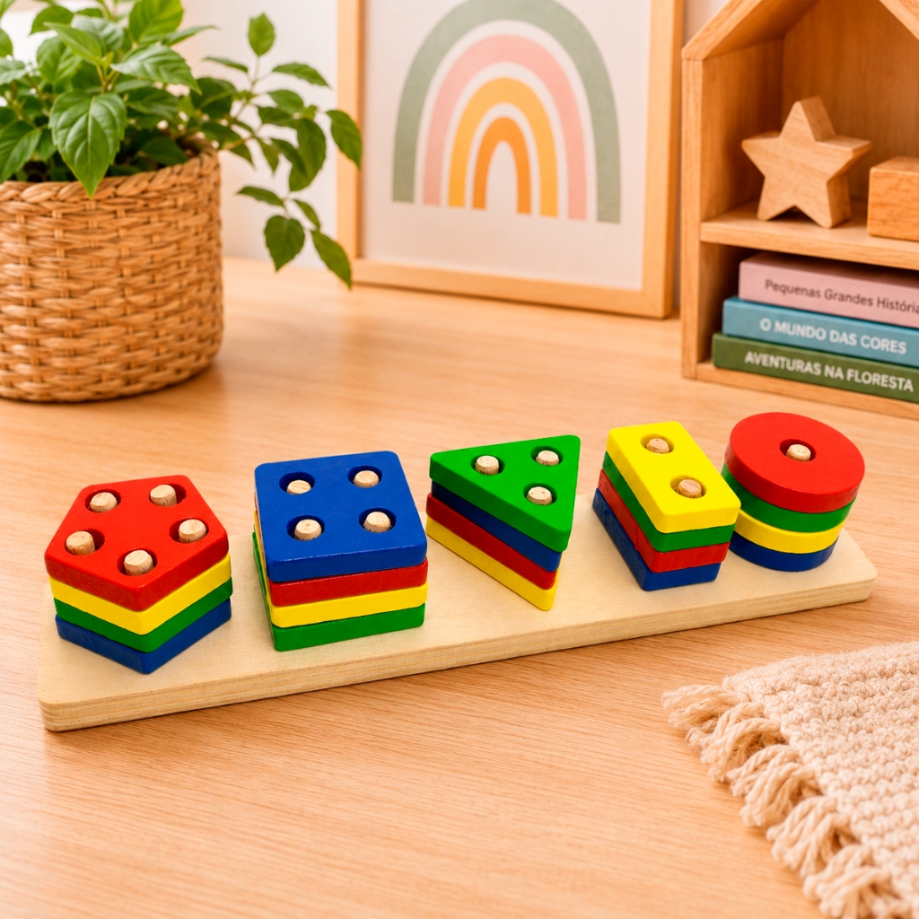 Brinquedo Educativo Pedagógico Infantil de Formas Geométricas Coordenação Encaixe Formas Geométricas Autismo Motora