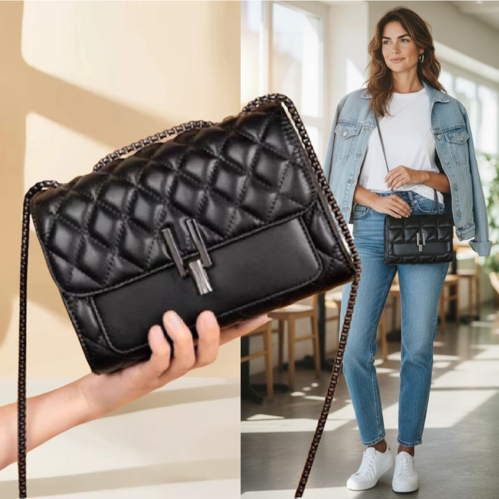 Bolsa Feminina Transversal Corrente Escura “Y” Ombro Bolso Pequena de Festa