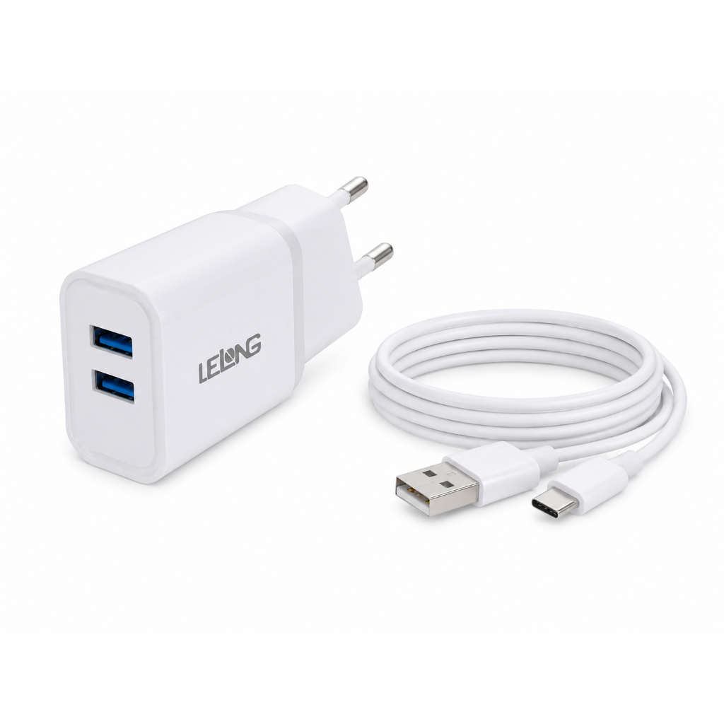 Carregador de Celular Rápido Tipo USB C Para Smartphone Tablet  3.1A 2 USB Cabo 1M