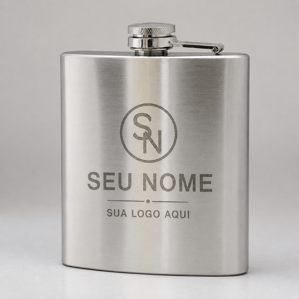 Cantil De Bolso Porta Whisky Nome Logo Personalizado Aço Inox