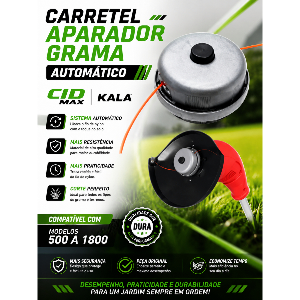 Carretel Aparador Grama Automático CID Max Kala Cinza Modelos 500 a 1800