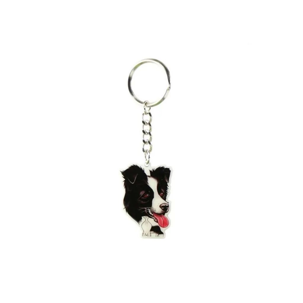 Chaveiro de Metal Heads Cachorro Raça Border Collie Preto e Branco