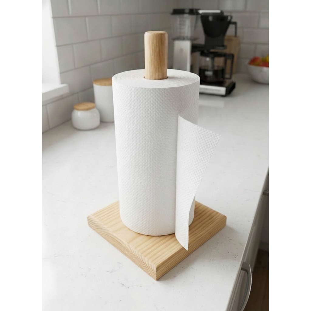 Suporte de Mesa Papel Toalha Madeira Maciça Natural 30x14x14 cm Robusto Resistente Elegante Mod UAM