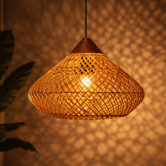 Pendente Luminária de Teto Bambu Artesanal Trançado Moderno Rústico Acabamento Premium Sala Bivolt