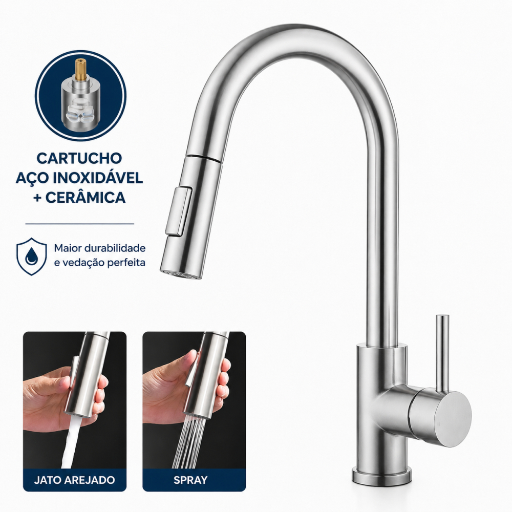 YESOP Torneira Cozinha Bancada Gourmet Extensível Monocomando Misturador Inox Escovada · foto 2