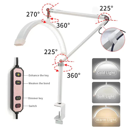 Luminária Meia Lua Estética Led-Luz Natural Rotação 360° Mesa Angulo Ajustavel Limpeza d Pele Salao de Beleza S/ Suporto
