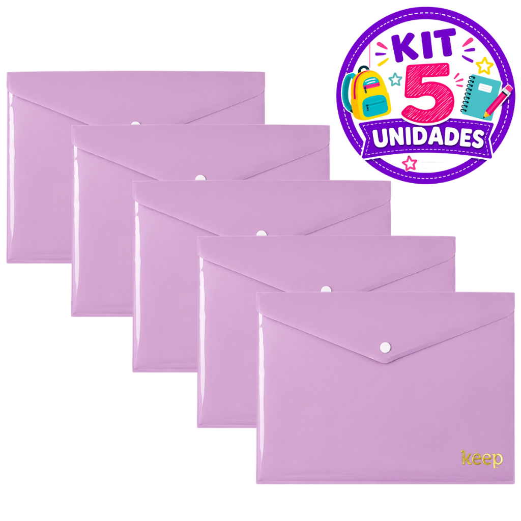 Kit 5 Pasta Envelope A5 Lilás Porta Documentos Armazenamento 240x169mm Prática e Resistente