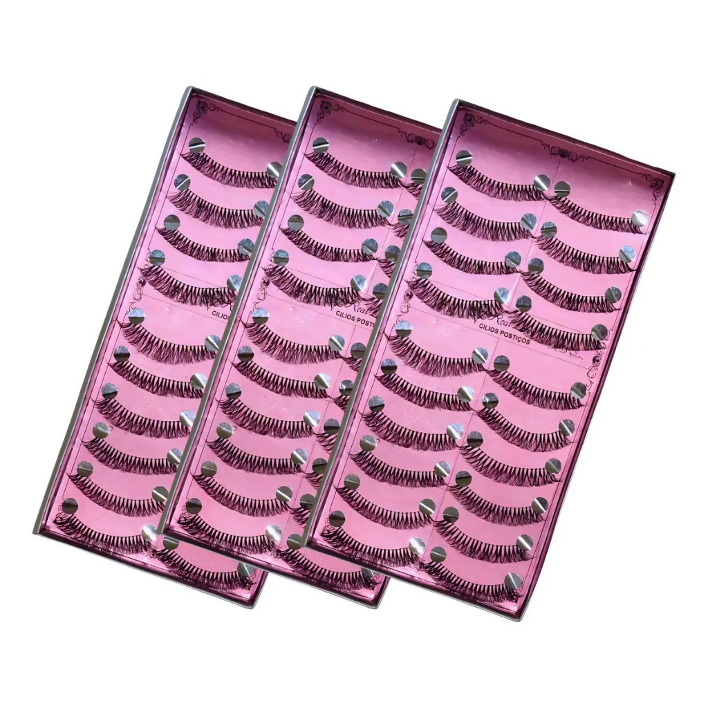 Kit Cílios Postiços em tela base transparente Real Love 747m Médio Efeito Natural 30 Pares Preto D