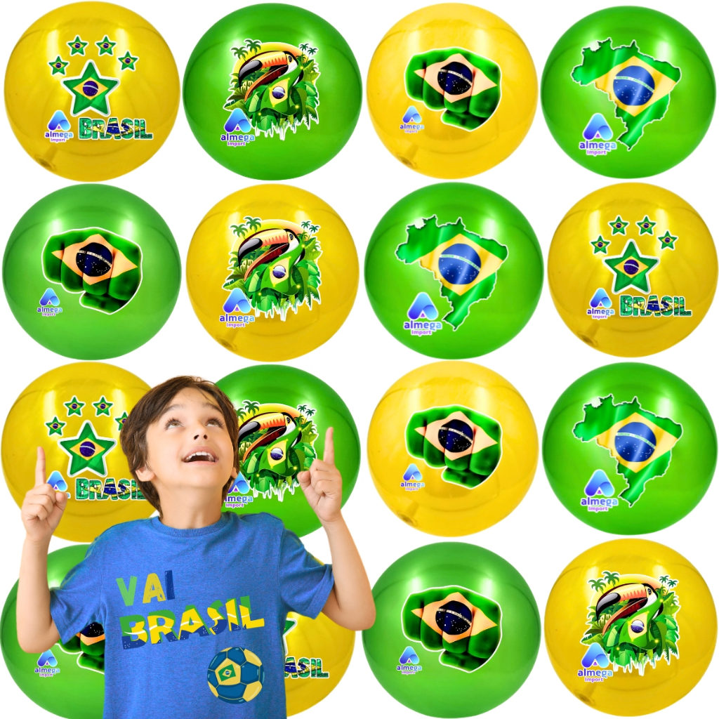 Kit 15 Bolas Futebol Vôlei Praia Vinil Tema Brasil Copa do Mundo Lembrancinha Brinde Prenda Atacado
