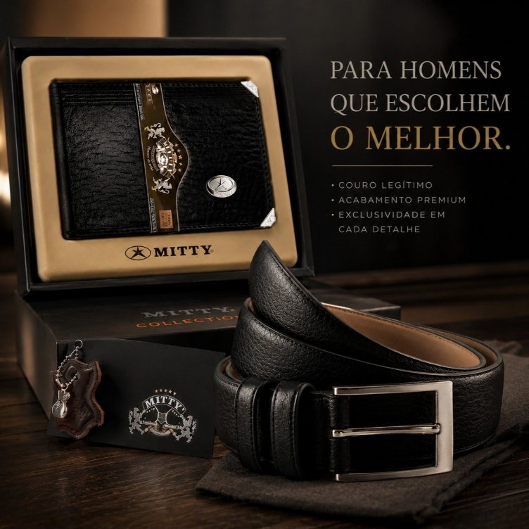 Kit Conjunto Presente Homem Carteira Couro Legítimo Grande Mitty e Cinto Couro legitimo Fasolo