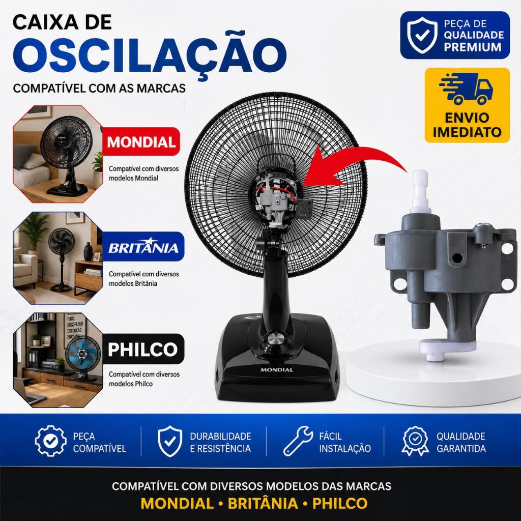 Caixa Oscilação Giro Engrenagem Ventilador Compatível Mondial Britânia Philco
