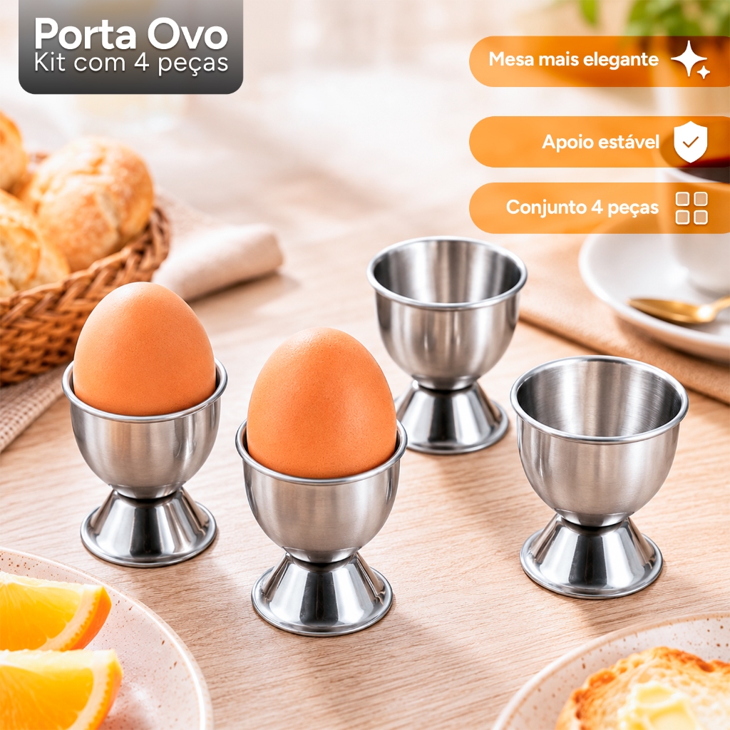 Kit 4 Porta Ovo Cozido Inox Taça Ovo Quente Café da Manhã