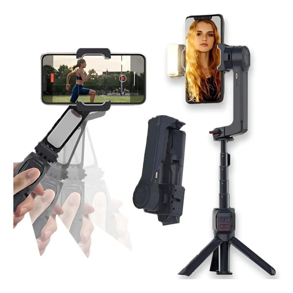 Gimbal Estabilizador A10 para Celular com Tripé Selfie Stick Controle Remoto Luz LED Dobrável