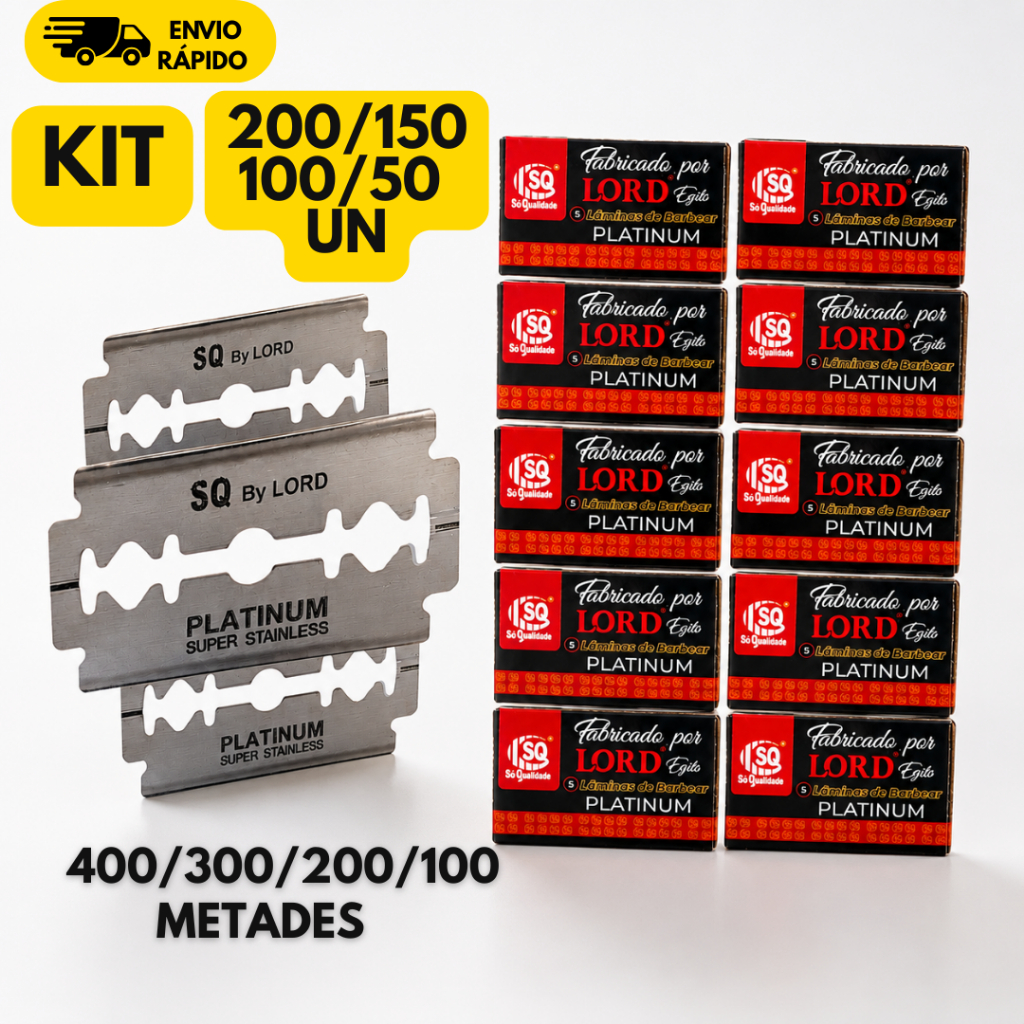 Kit 200/150/100/50 Lâmina de Barbear Lord Platinum Inox Corte Preciso Durabilidade Barbearia Pessoal