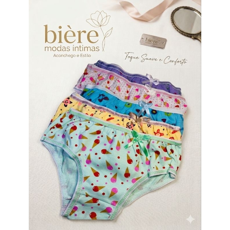 Kit 10 Calcinha Infantil TAM G (5 a 7 Anos) Calcinhas Cotton Kids 100% algodão Estampas Lindas