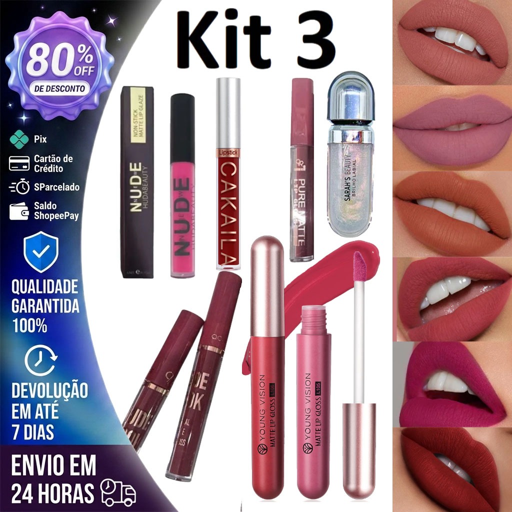 PROMOÇÃO 3 Peças Unidades de LIP GLOSS Aleatórios 5626 KIT 3 Batom