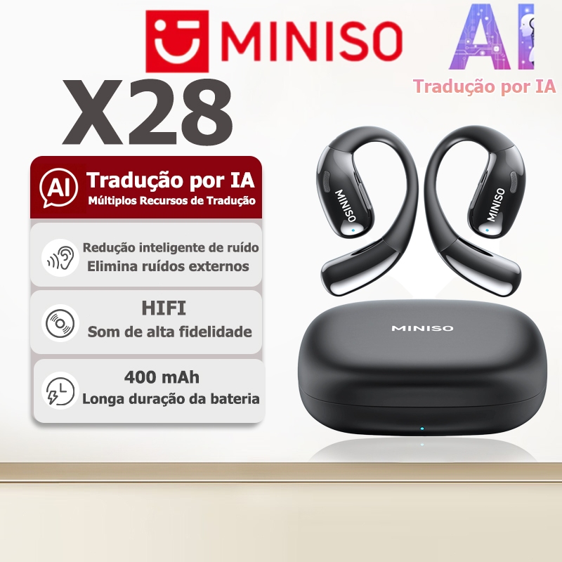 Fones de Ouvido com Tradutor Miniso X28 Fones de Ouvido Bluetooth de Design Aberto v5.4Fones Sem Fio com Tradução por IA