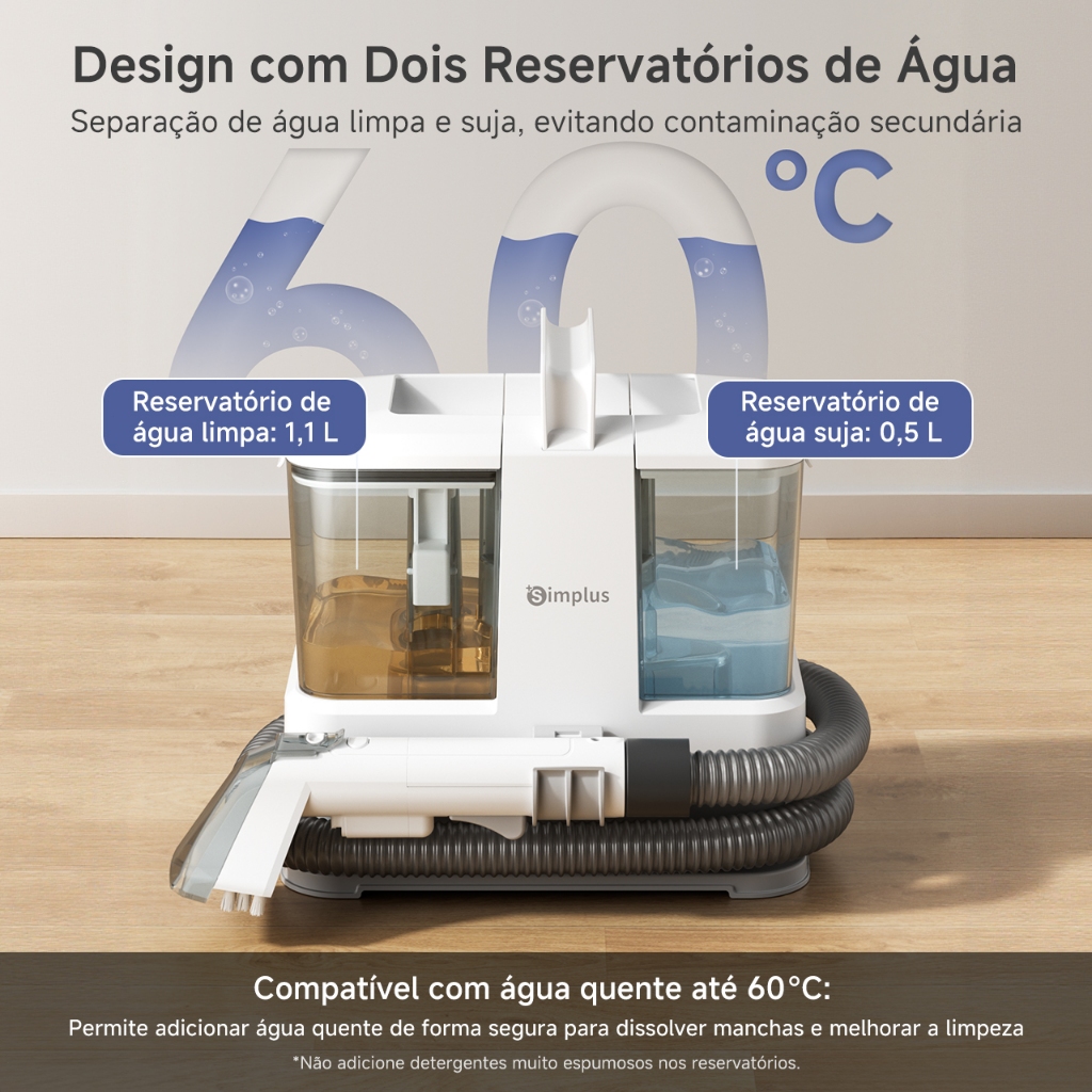 Detalhes do Simplus Extrator Multifuncional 12.000Pa Lava Estofado Portátil Leve 2,5kg Tanque Duplo 127V