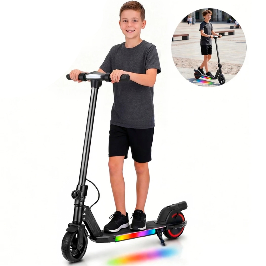 Dobrável Patinete Elétrico Infantil 150W 6.5" com Luzes LED 16KM/H