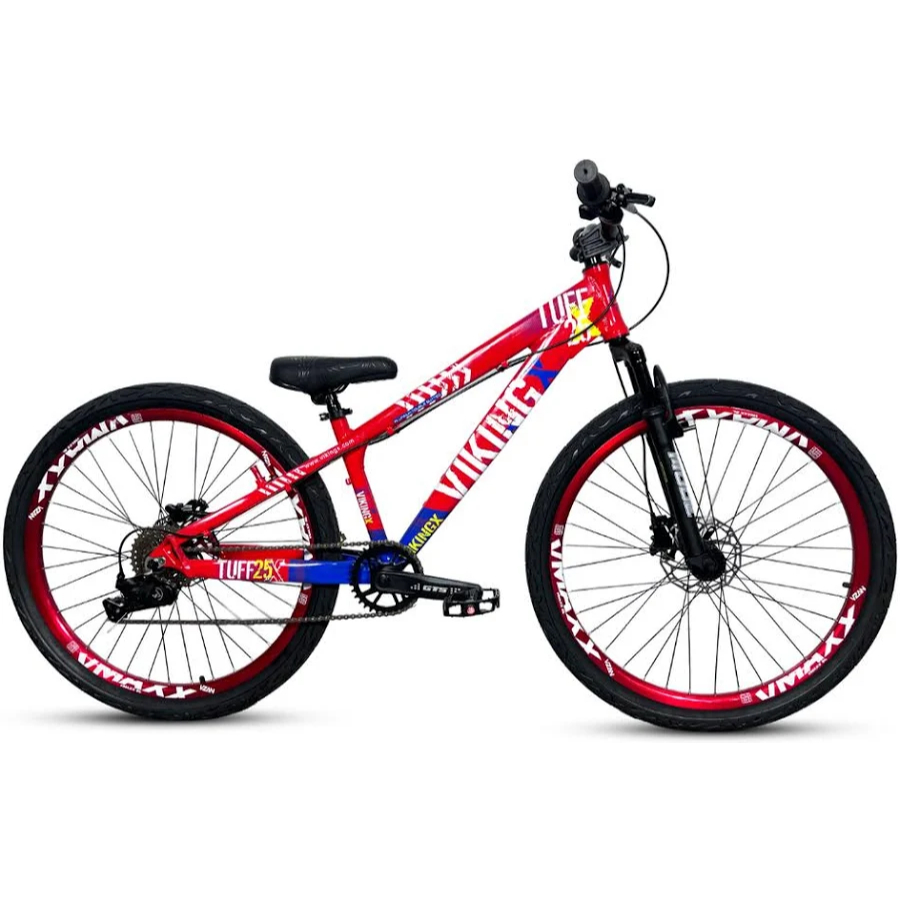 Bicicleta VikingX Tuff25 Aro26 21V Roda Vmaxx Vermelho Pneu Flame Preto - Vermelho Azul