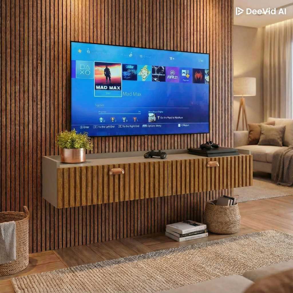 Rack Suspenso Home Tv 32 42 50" Polegadas 1 Porta Puxador Concha Decoração Sala Estar Quarto Pequeno