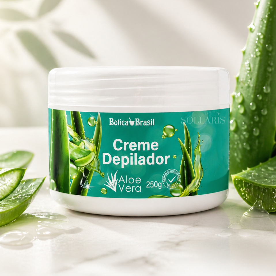 Depilação Completa Creme Depilatório Gel Calmante Aloe Vera Corporal e Facial - Botica Brasil Lucy’s