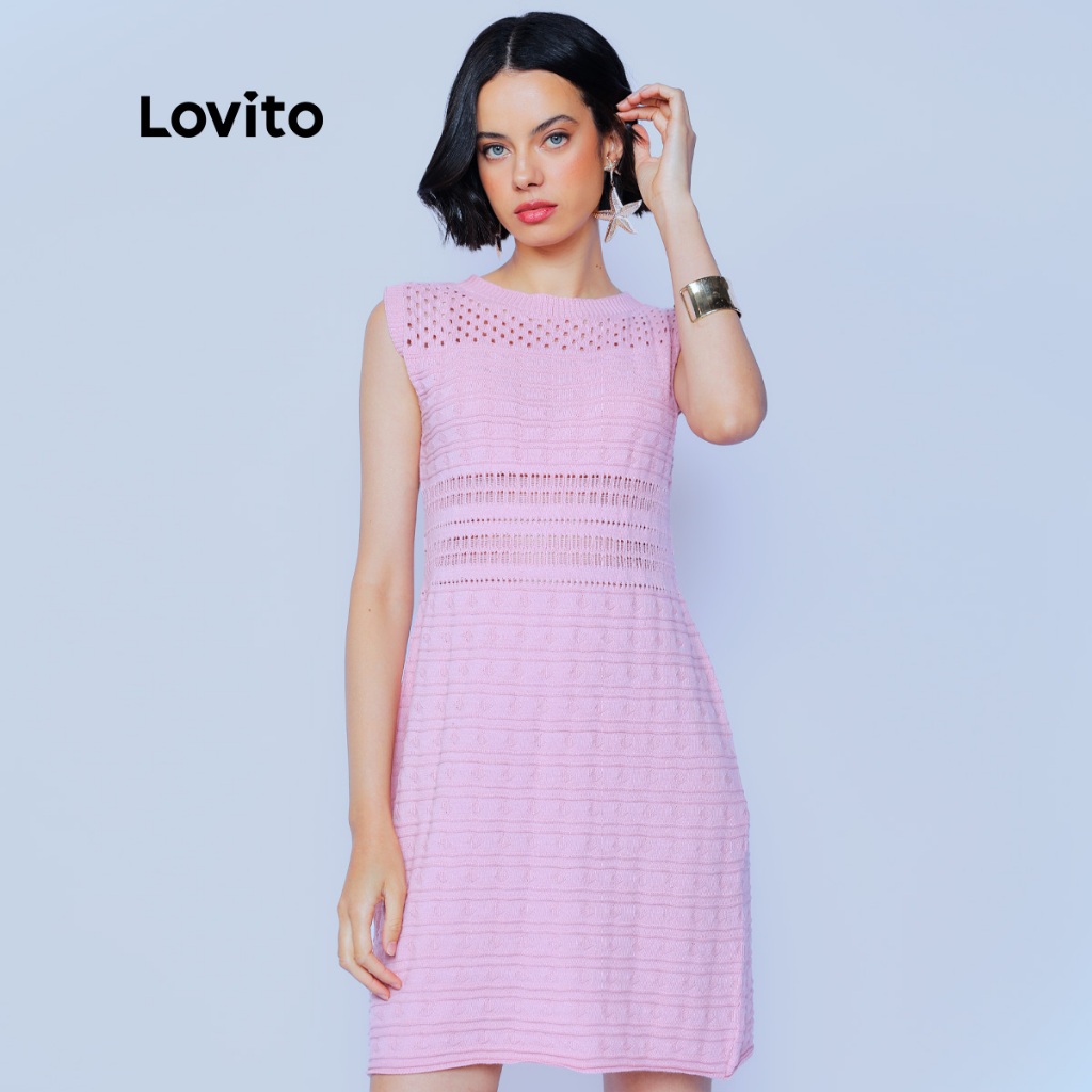 Lovito Vestido Feminino Curto de Tricot DRB941BRL971
