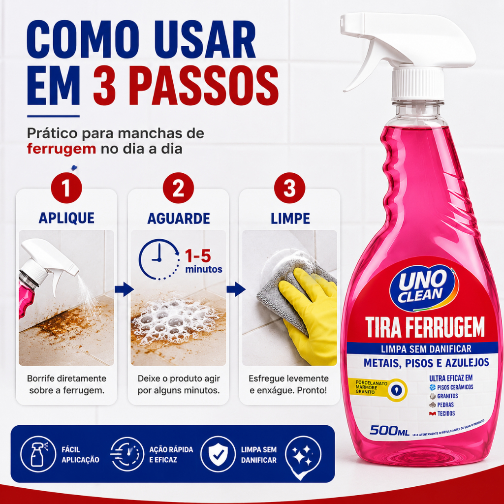 Tira Ferrugem 500ml Removedor Ferrugem Metais Pisos Azulejos Porcelanato Limpeza Pesada Spray