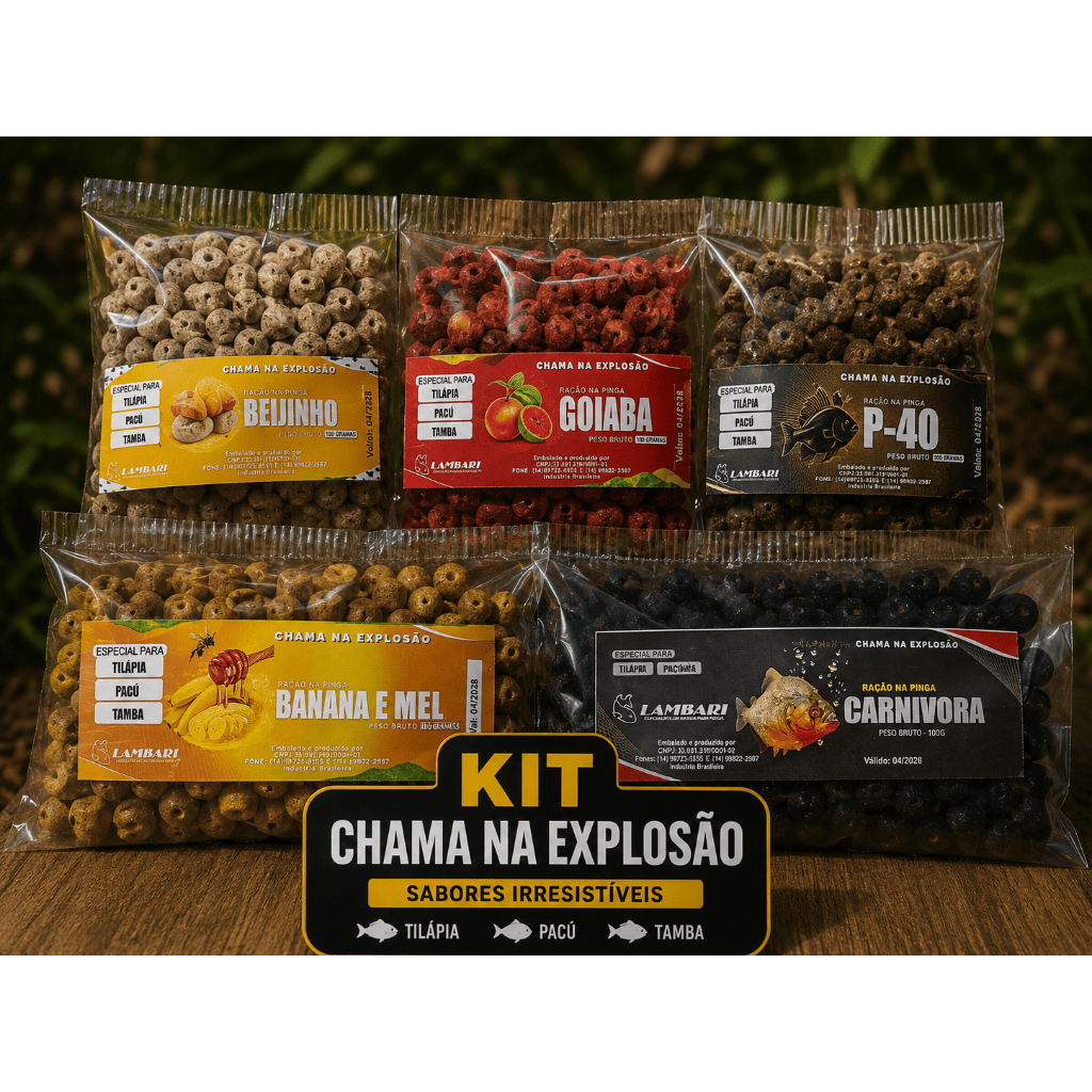 Kit 5 Rações Furadinha 100g na Pinga e Essência Para Pesca | Escolha os Sabores