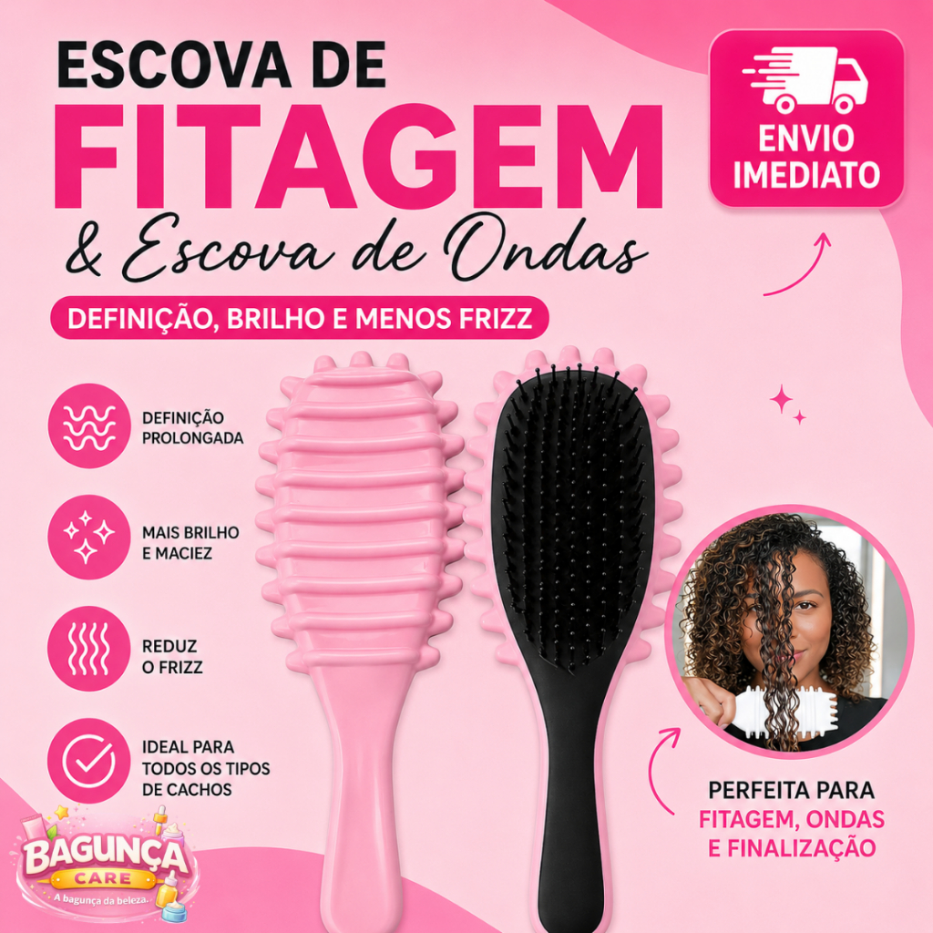 Escova Fitagem Raquete Para Cabelos Cacheados Modeladora Fácil de Usar Definidora Para Cacho