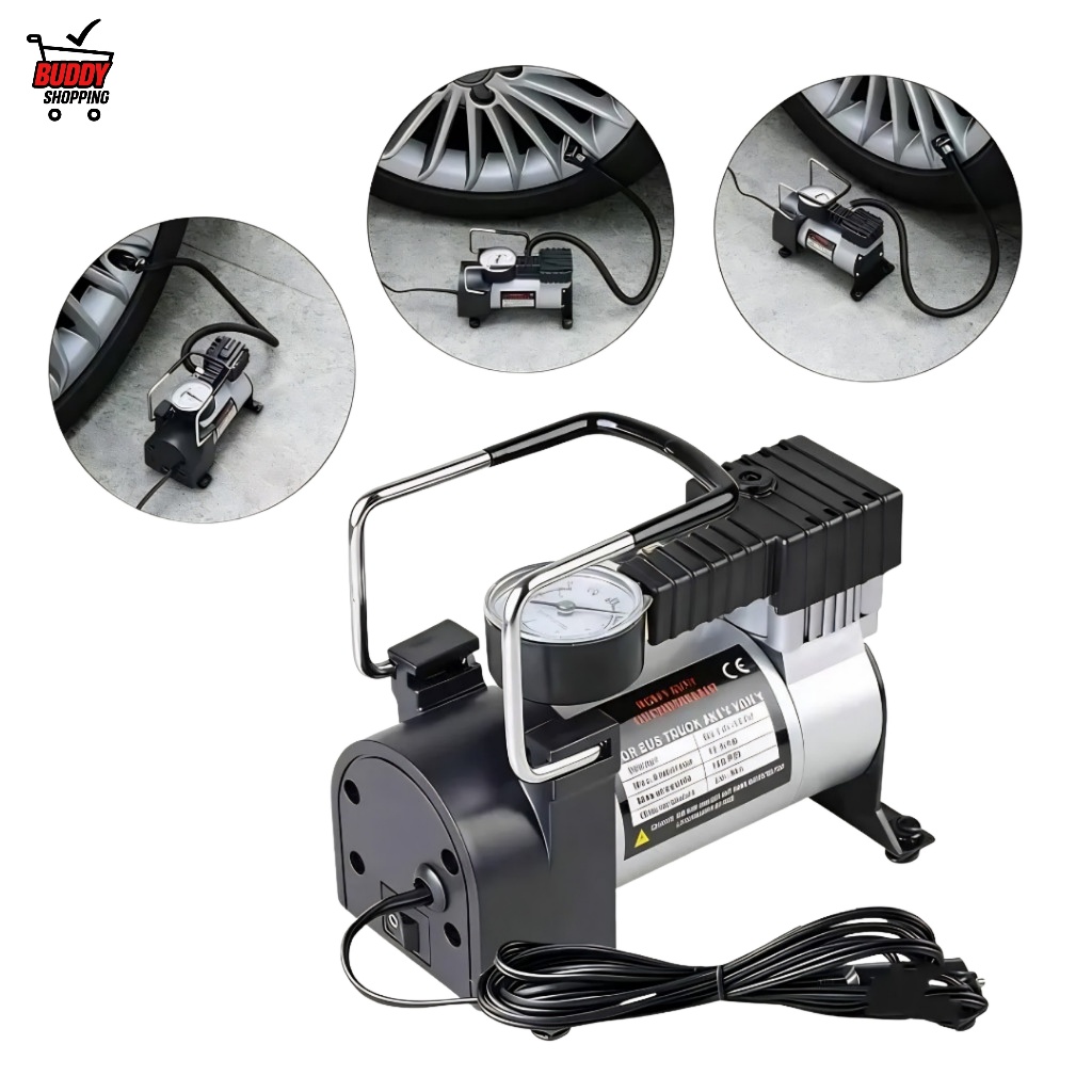Mini Compressor de Ar Portátil 12V para Carro Moto Bicicleta com Manômetro Luatek LKD-217