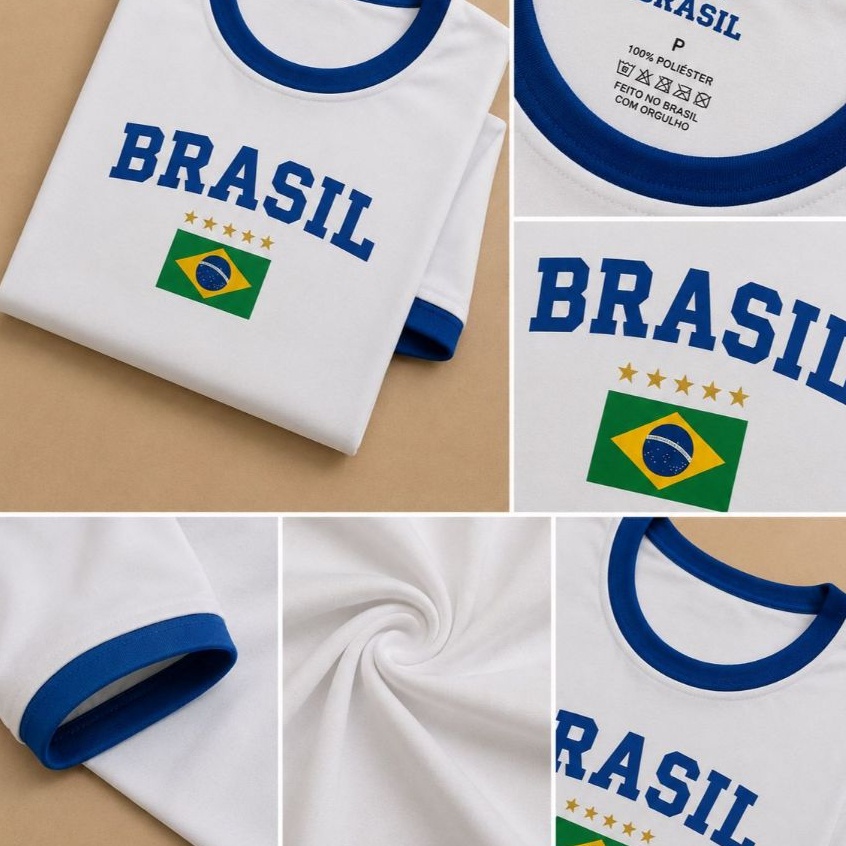 Camiseta Brasil Feminina Copa do Mundo Sublimada Toque Macio