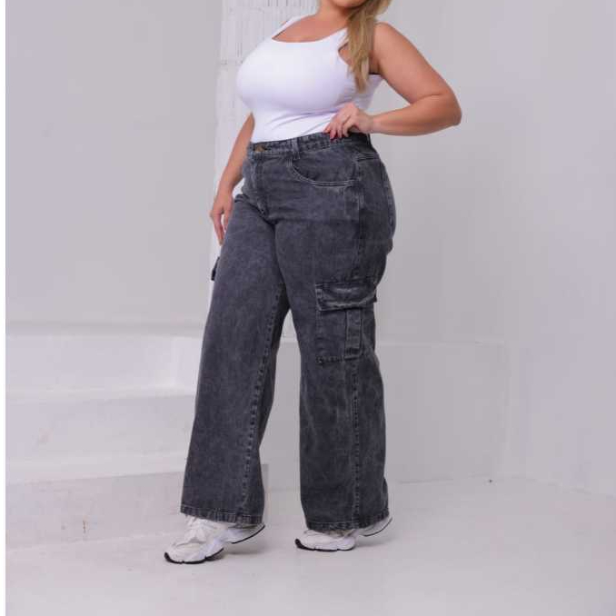 Detalhes do Calça Cargo Feminina Plus Size Grafite – Conforto, Estilo Urbano e Caimento Perfeito
