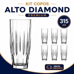 Kit Copo Alto Pasabahce Diamond 315ml Vidro Premium para Drinks e Coquetéis