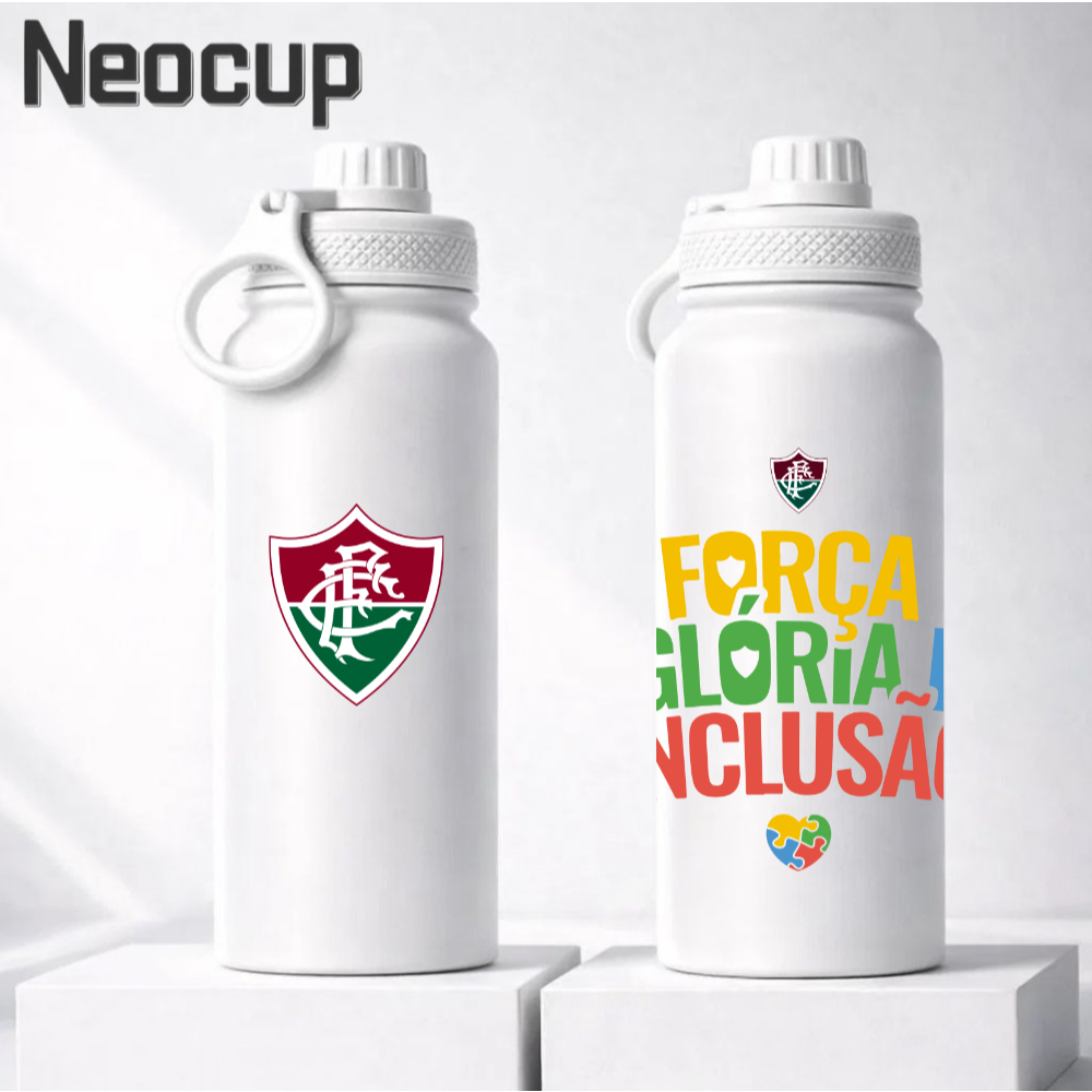 Garrafa Térmica Aço Inoxidável 304 Fresh Time de Futebol Fluminense com alça e com tampa 600ml