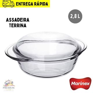 Assadeira Terrina Marinex Redonda com Tampa de Vidro 2,8L Prática e Elegante