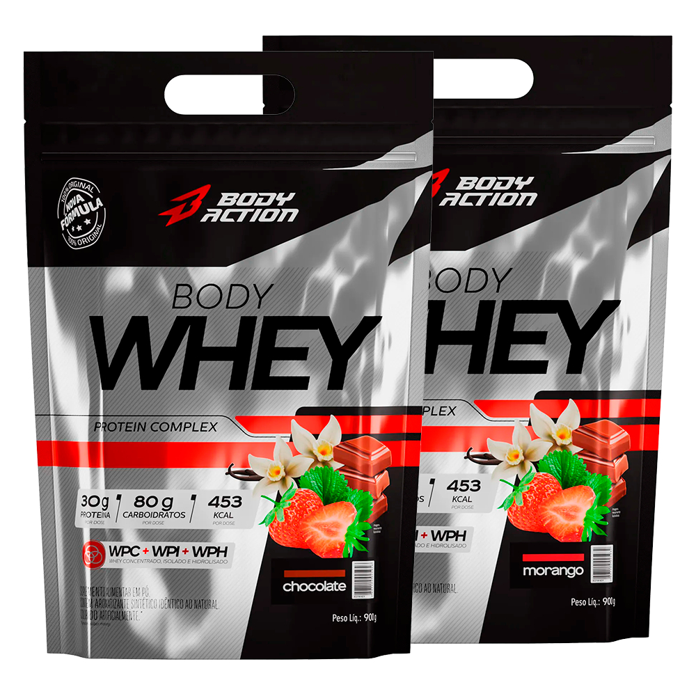Kit 2x Body Whey Protein Complex Refil 900g Bodyaction (Concentrado, Isolado, Hidrolisado, Crea-Atp)