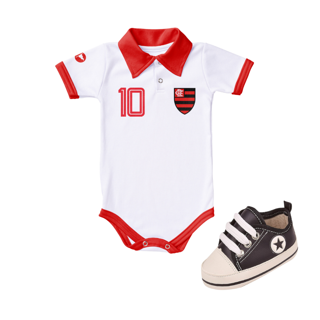Kit 2 Peças Body Flamengo Torcida Baby Oficial e Tênis Bebe Mania Star 71302
