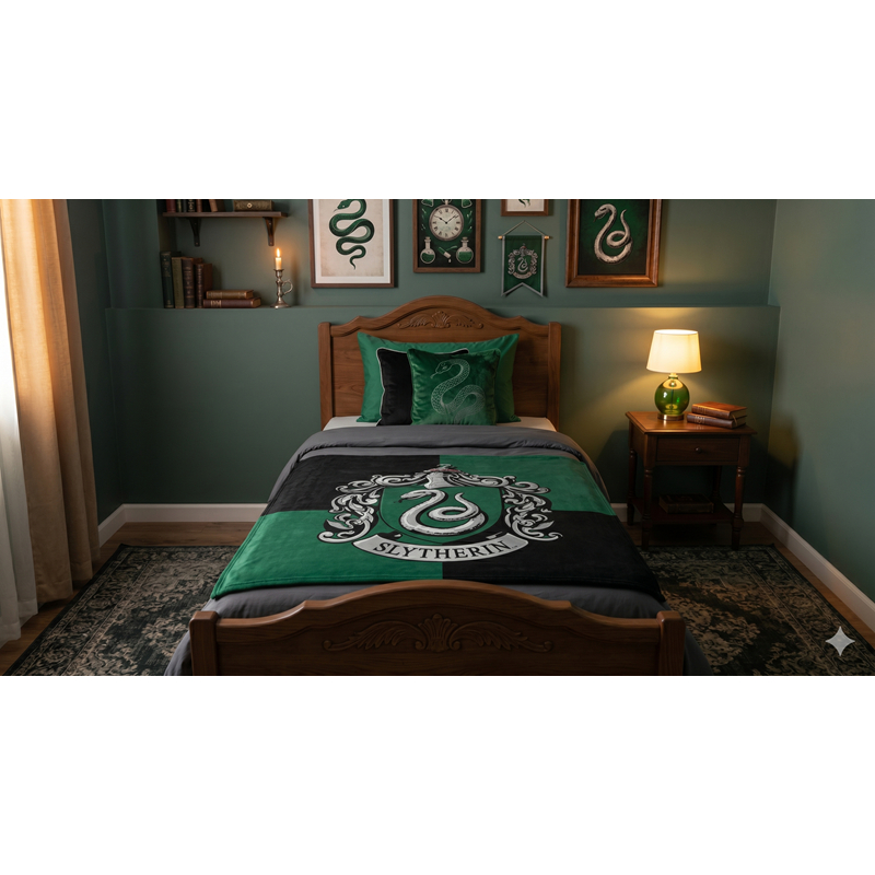 Manta Cobertor Soft Slytherin Solteiro Hogwarts Casa Quentinho Presente Sonserina Microfibra Antialergico