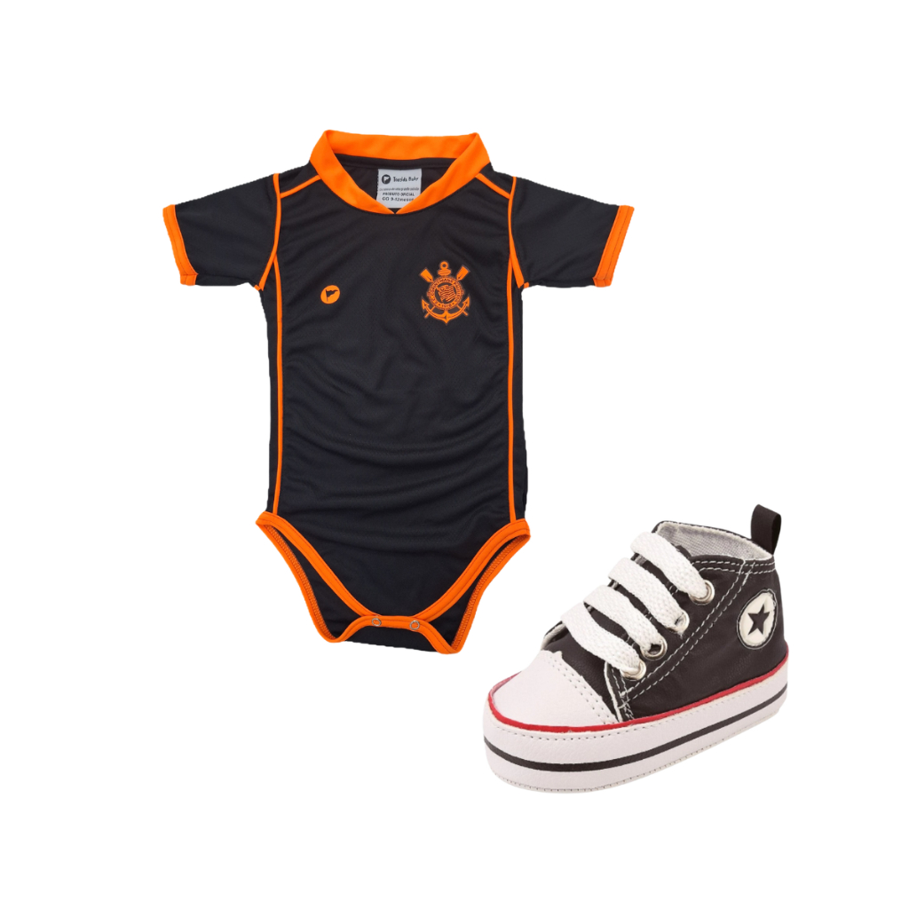Kit 2 Peças Body Premium Oficial Torcida Baby Corinthians e Tênis Bebe Mania 71802