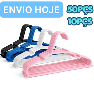 Kit até 50 Cabides Infantil Bebê Baby Reforçado Rosa Azul Branco Plástico Cruzeta Roupa R…