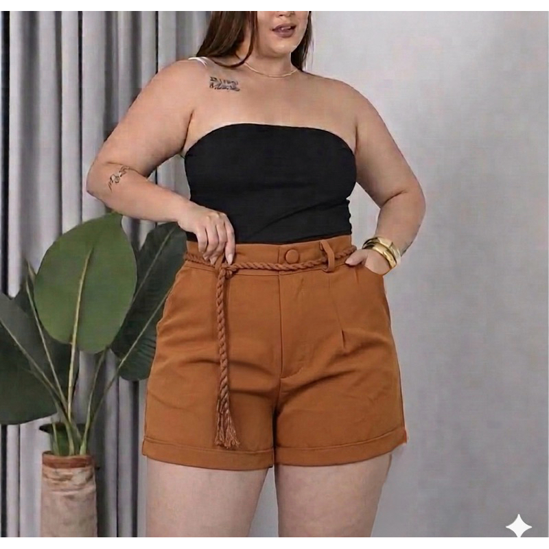 Shorts Feminino Plus Size Cintura Alta com CORDÃO G1 G2 G3