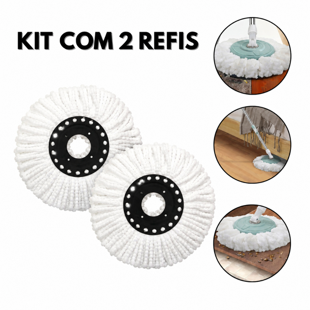 Refil Mop Giratório Kit com 2 Unidades Microfibra para Mop 12L Encaixe 16cm